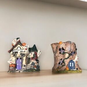 Set of 2 Halloween vintage lightable porcelain decor